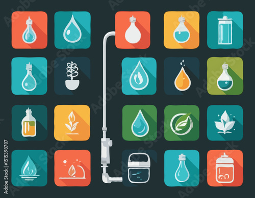 Vector Set of Water and Energy Saving Icons – Minimal Eco Design