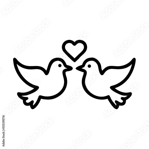 Two doves facing each other with a heart symbol in between  
