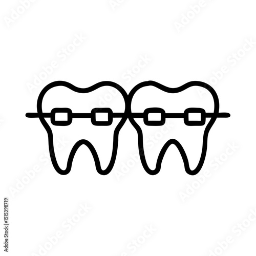 Two teeth with braces in simple black line art design  