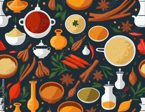 Vector Icons of Traditional Moroccan Cooking Ingredients – Spices, Tagine, Couscous