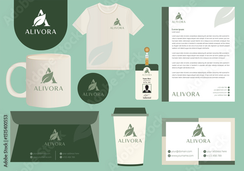 Corporate Branding Identity Mockup Set with Eco-Friendly Green Theme – Logo, Letterhead, Business Card, Packaging