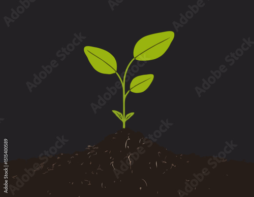 Minimalist Line Art of a Seedling Sprouting from Soil