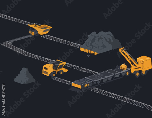 Coal Mining Operation with Conveyor Belts and Mining Equipment, Suitable for Educational Materials and Industry Analysis Reports.