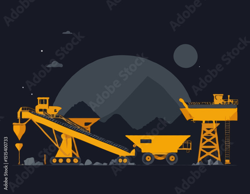 Coal Mining Operation with Conveyor Belts and Mining Equipment, Suitable for Educational Materials and Industry Analysis Reports.