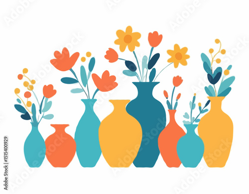 Vector of vase isolated on a white background, Flat style cartoon vector illustration, Flowers in vases, arrangements decorations for home, office.