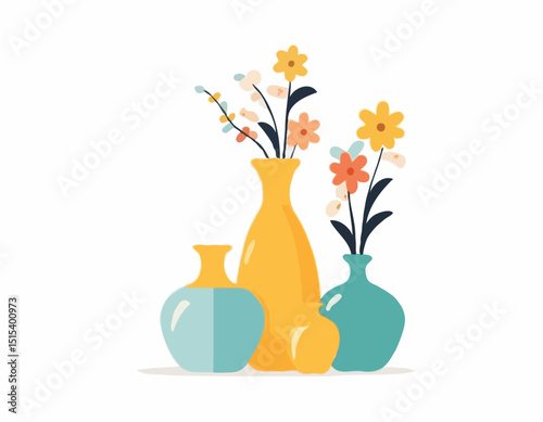 Vector of vase isolated on a white background, Flat style cartoon vector illustration, Flowers in vases, arrangements decorations for home, office.