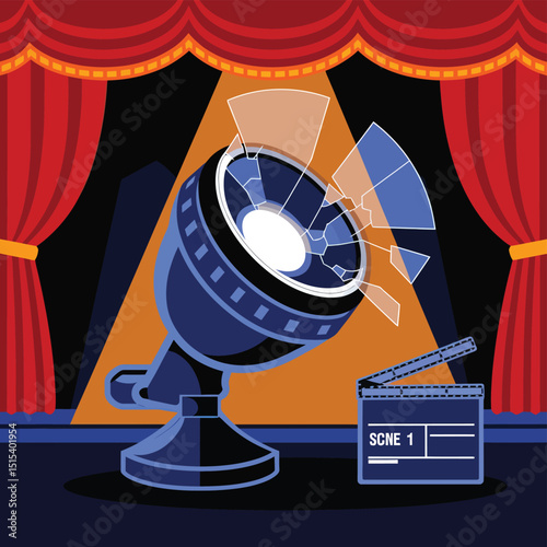 vector icons for cinema, Director's Chair , theatrical roles, video tape, cinema shattered spotlight, Theater Ticket
