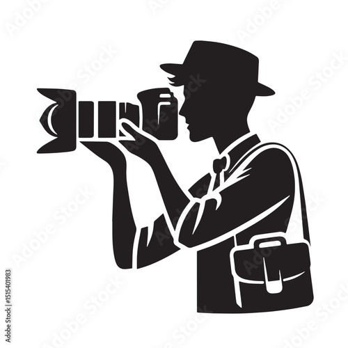 Black Color Photography Silhouette Vector Illustration, Solid White Background