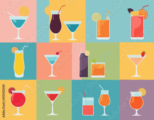 cocktails and drinks in various glass styles