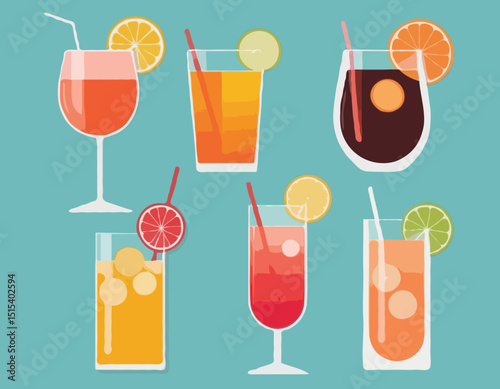 cocktails and drinks in various glass styles