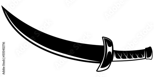 Vector silhouettes of flat-designed Arabian, pirate, and executioner swords isolated on a white background.	