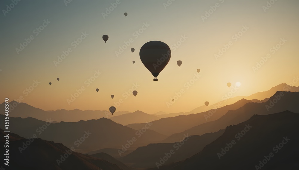 Naklejka premium Hot air balloon at sunset