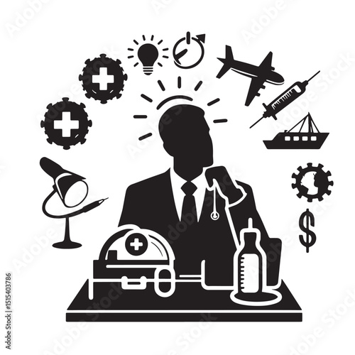 Black Color Public Health Silhouette Vector Illustration, Solid White Background
