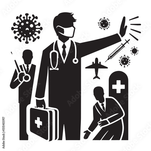 Black Color Public Health Silhouette Vector Illustration, Solid White Background