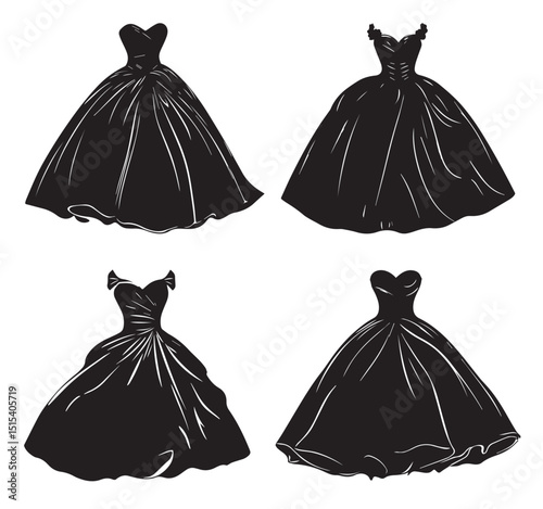 Silhouette of a wedding dress ball gown vector icon sign symbol party princess dress woman girl fashion design illustration