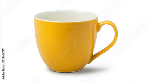 An empty yellow mug placed on a clean white background.





