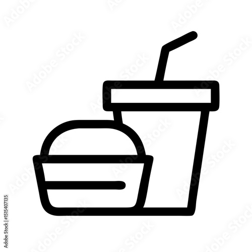 Fast Food Drinks and Burger Icon (Outline):
Outlined fast food icon with burger and drink, great for takeout menus, food delivery apps, and restaurant branding.