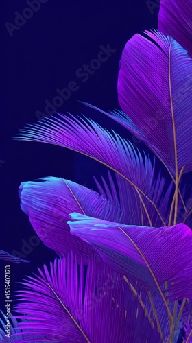 Colorful Tropical Leaves With Vibrant Purple and Blue Shades Against a Dark B...