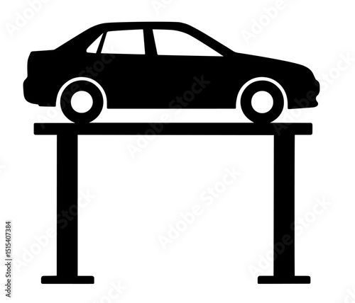 Silhouette of Car on Lift Platform for Maintenance, Repair – Automotive Service, Technical Inspection, Vehicle Diagnostics, Garage Work, Mechanical Engineering and Professional Car Maintenance in Work
