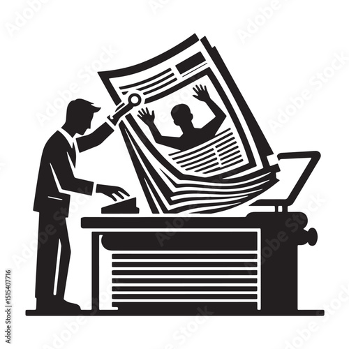 Black Color Publishing Silhouette Vector Illustration, Solid White Background