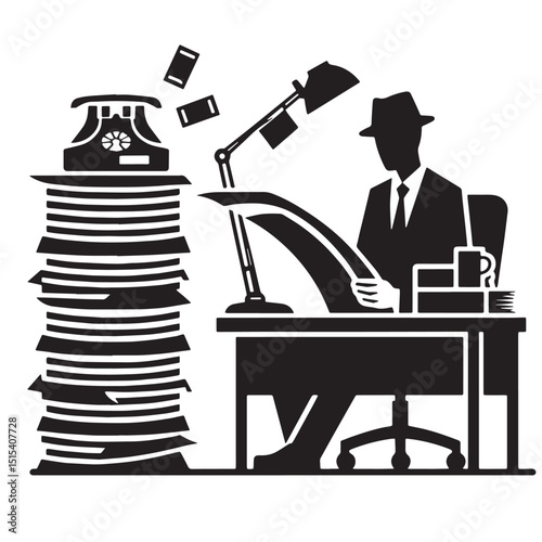 Black Color Publishing Silhouette Vector Illustration, Solid White Background