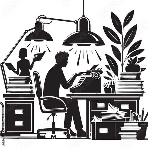 Black Color Publishing Silhouette Vector Illustration, Solid White Background