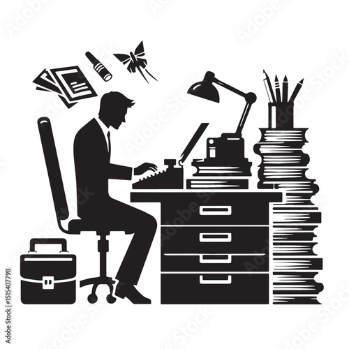 Black Color Publishing Silhouette Vector Illustration, Solid White Background