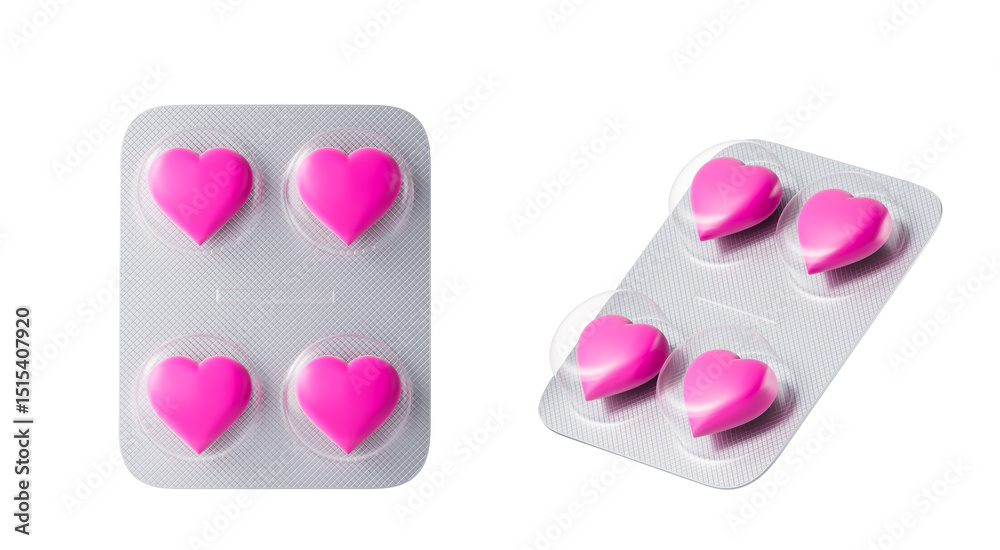 Φωτογραφία Heart-shaped pink pills in blister packs symbolizing love or emotional healing concept on white background