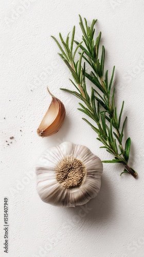 Fresh Herbs and Spices Arranged on a Light Surface for Culinary Inspiration a...