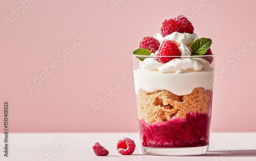Delicious Raspberry Dessert Served in a Glass With Fresh Berries and Mint on ...