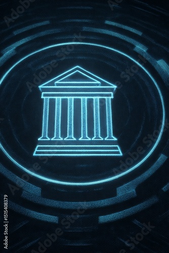 Digital Representation of a Historic Building Illuminated in Blue Neon Light