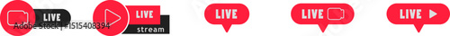 Live streaming icons. Live broadcast red symbol. Play button. Vector.