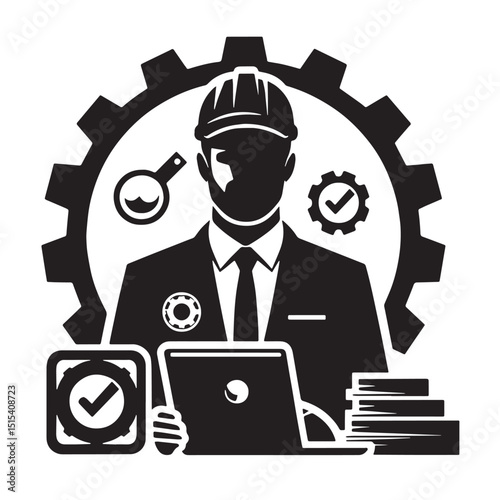 Black Color Quality Control Silhouette Vector Illustration, Solid White Background