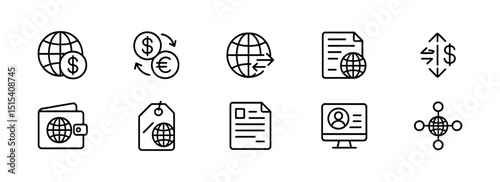 Finance & currency exchange linear icon set for digital and business applications