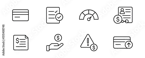 Finance and accounting outline icon set - budget, credit, and money management symbols