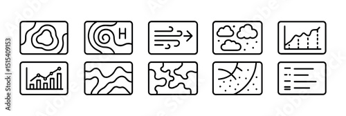 Weather and climate line icon set - linear, forecast and meteorology symbols