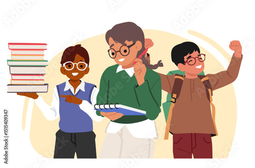 Children nerd character feeling happy and inspiration to study and learning bubble design element