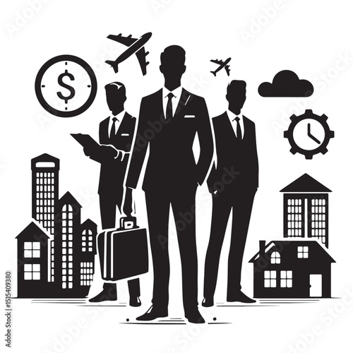 Black Color Real Estate Silhouette Vector Illustration, Solid White Background
