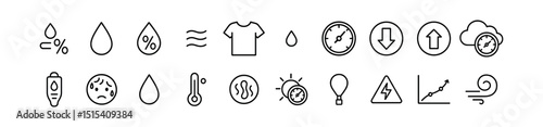 Weather and temperature line icon set - outline, forecast and climate symbols