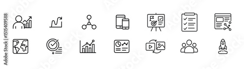 Business & analytics line icon set - professional, charts, data visualization symbols