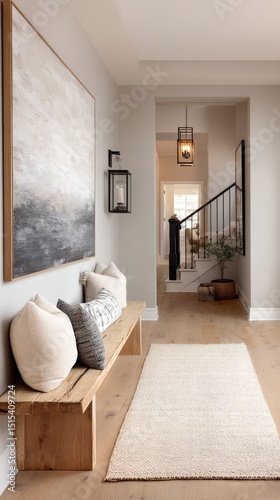 Modern Entryway With Cozy Seating and Warm Decor in a Home