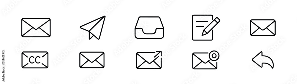 Email and messaging line icon set - communication symbols for apps and websites