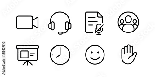 Communication and business line icon set - outline, work & meeting symbols