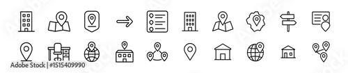 Navigation & map linear icon set - directions, location, and travel symbols