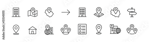 Location & map outline icon set - navigation, wayfinding, and travel symbols
