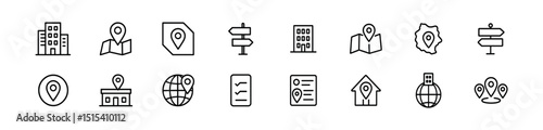 Map & location outline icon set - navigation, destination, gps, travel symbols