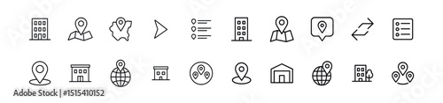 Icon set for navigation & location - line, directional and mapping visuals