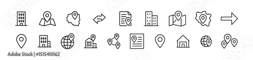 Navigation & location line icon set - outline, maps & gps symbols for direction
