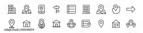 Location & navigation outline icon set - map, directions, and gps symbols