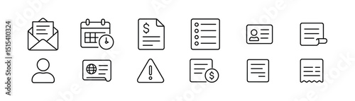 Business and office line icon set - linear, essential tools for productivity